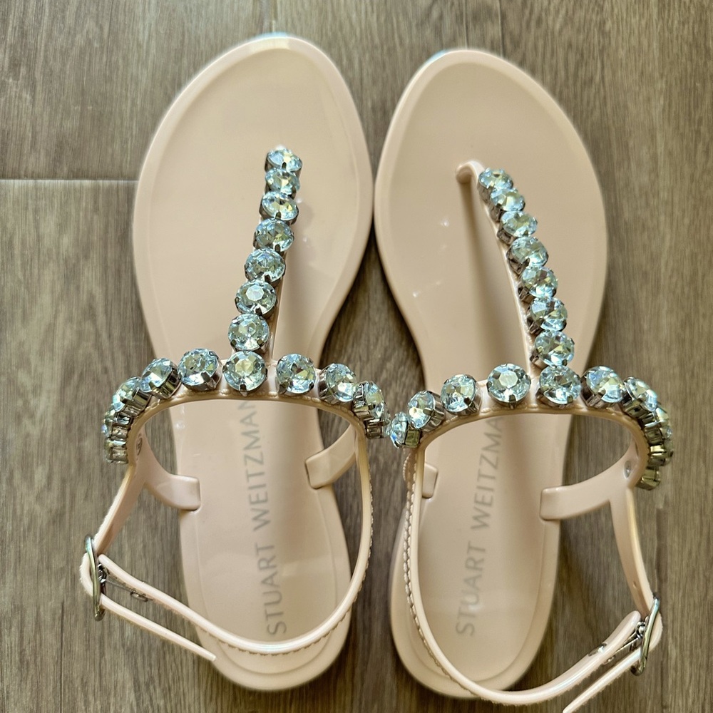 Stuart Weitzman Crystal Embellished Jelly Sandals- new